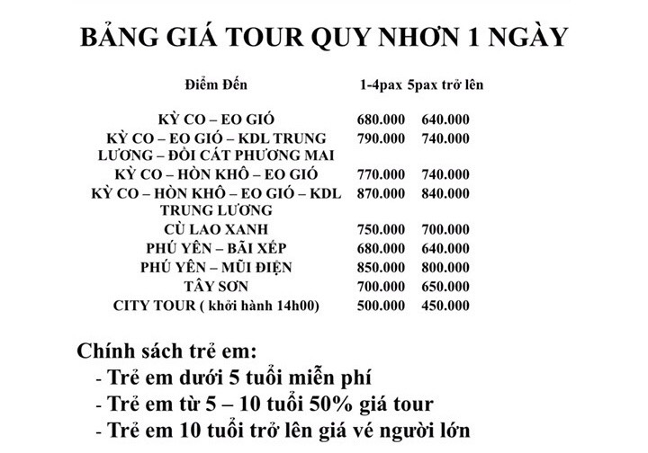 TOUR DU LỊCH QUY NHƠN 1 NGÀY